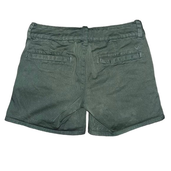American Eagle Womens Midi Shorts 0 Green Chino Mid Rise Stretch Pockets Logo - Picture 4 of 7